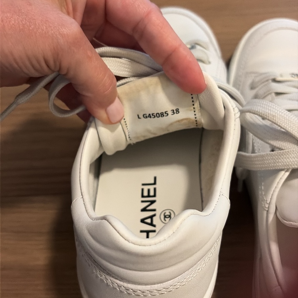 CHANEL White Leather Low-Top Sneakers - Women's - Picture 5 of 8